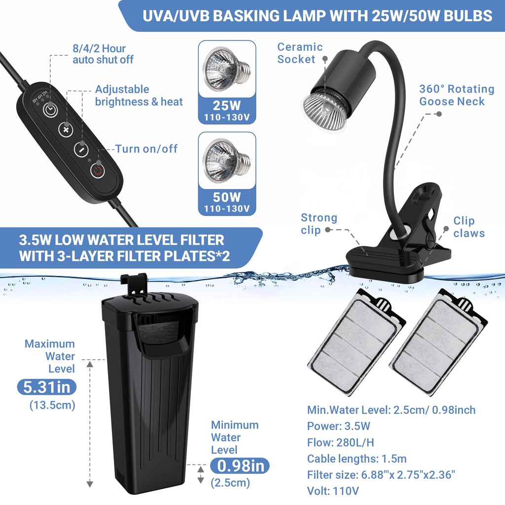 Aquatic Turtle Tank with Lamp and Filter Kit I809