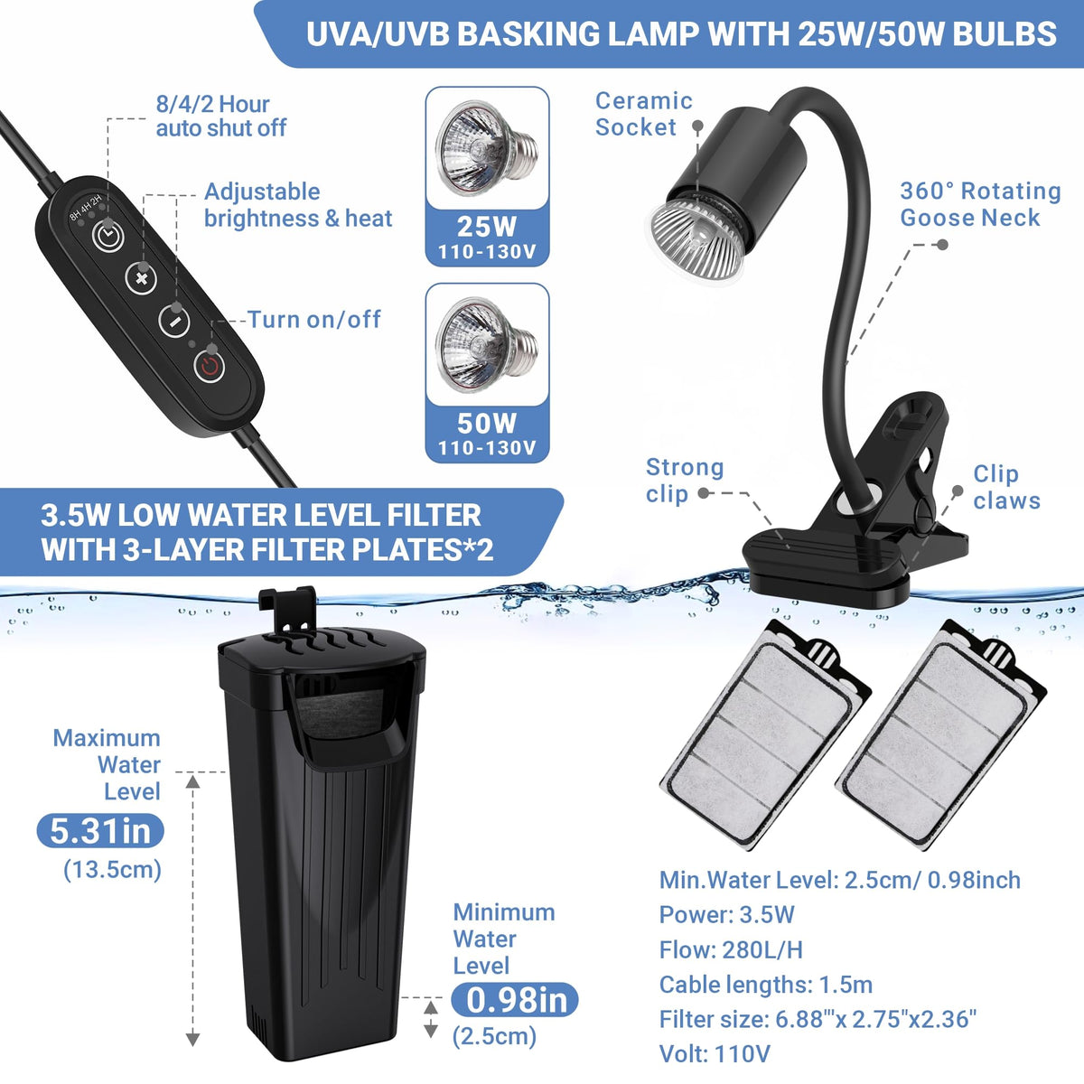 Aquatic Turtle Tank with Lamp and Filter Kit I809