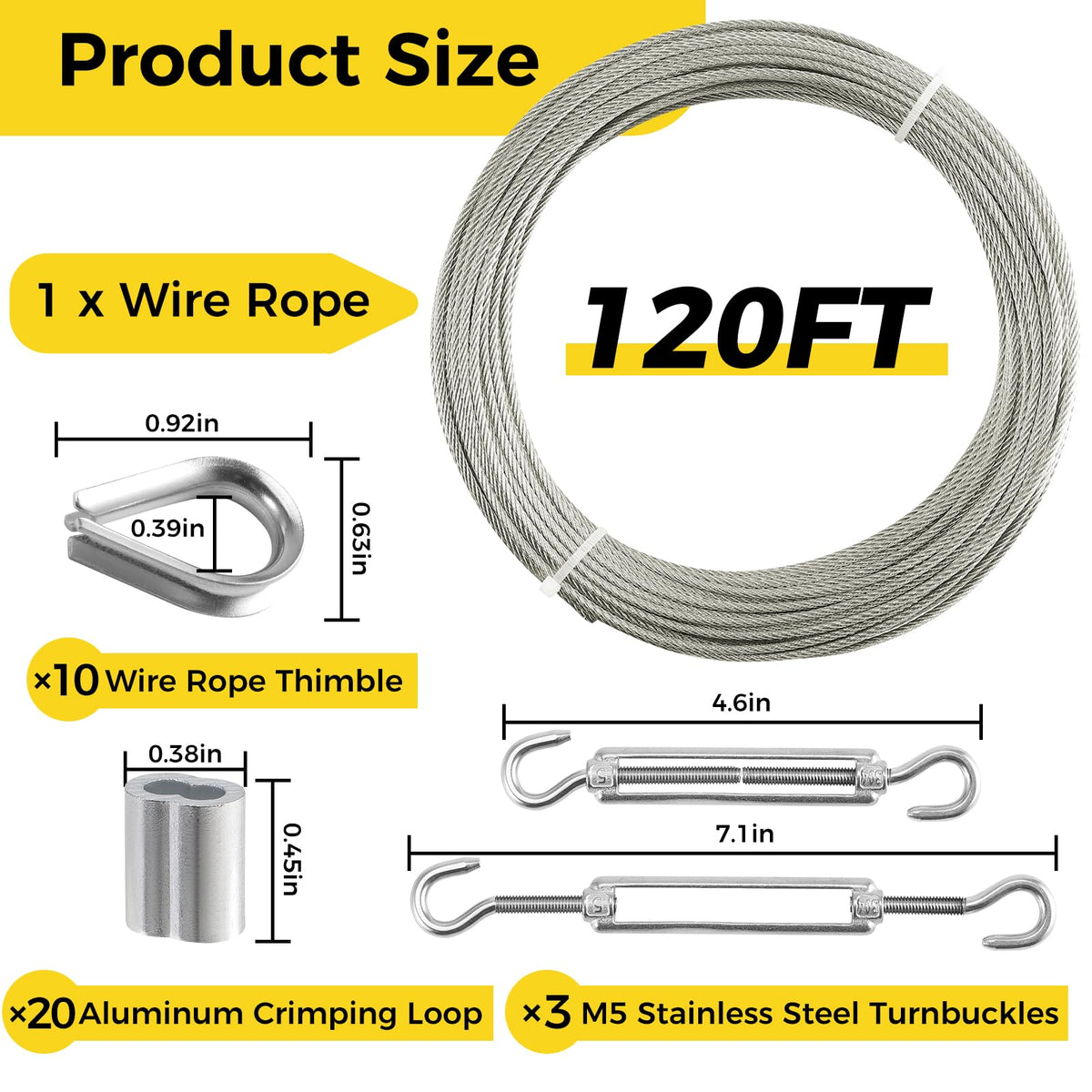 1/8 Inch 120FT Stainless Steel Wire Rope O78682