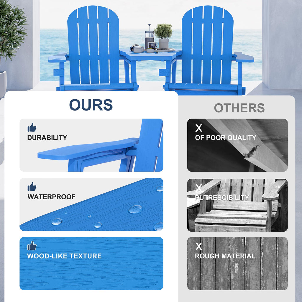 Light Blue HDPE Plastic Adirondack Chair Set of 2 with Tabletop H220