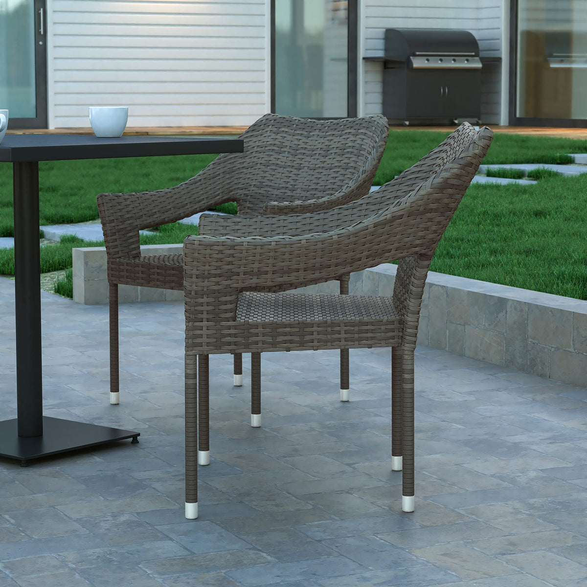 Gray PE Rattan Patio Dining Chair 2-Pack R451