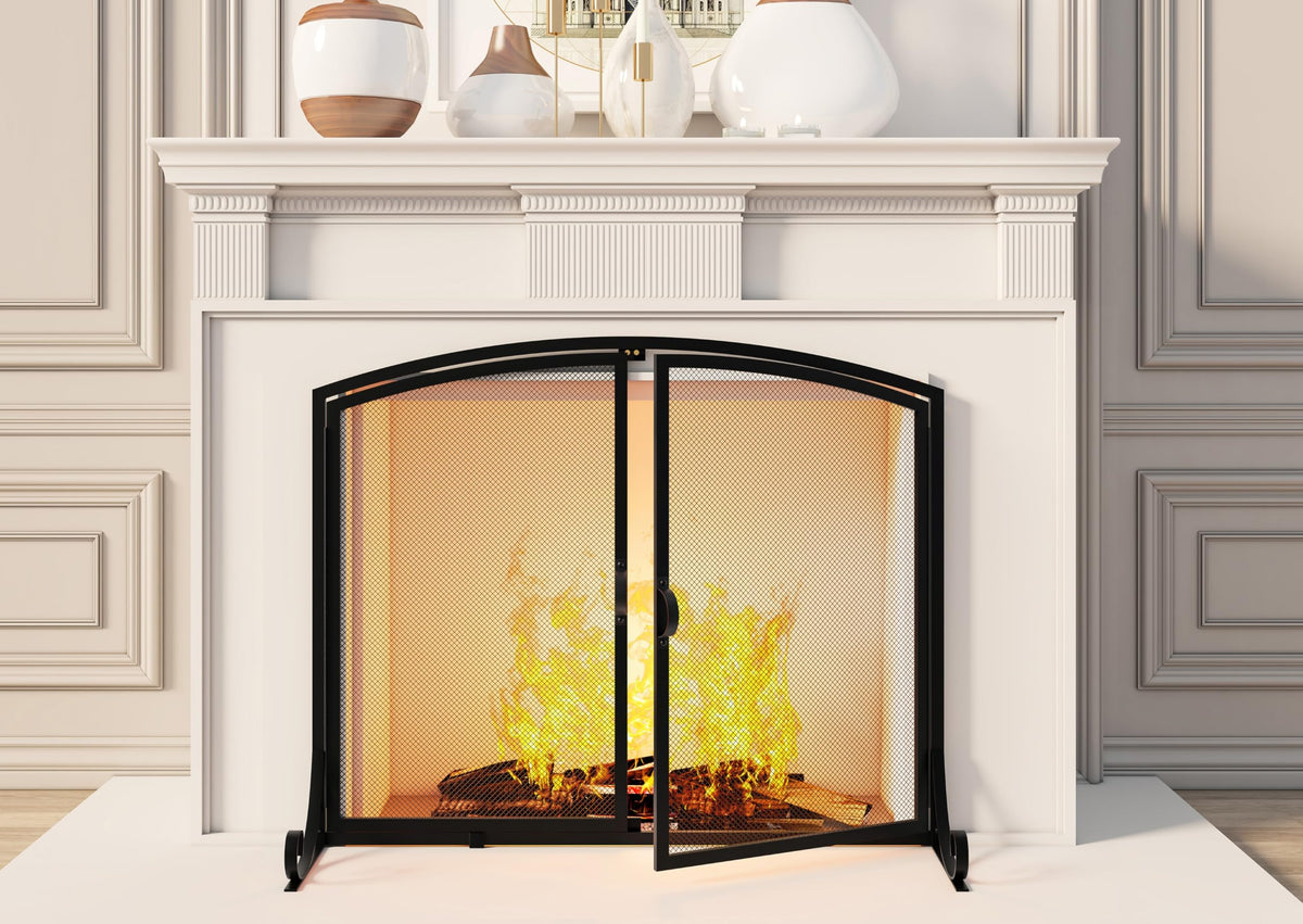 Black Steel Fireplace Screen with Doors E236