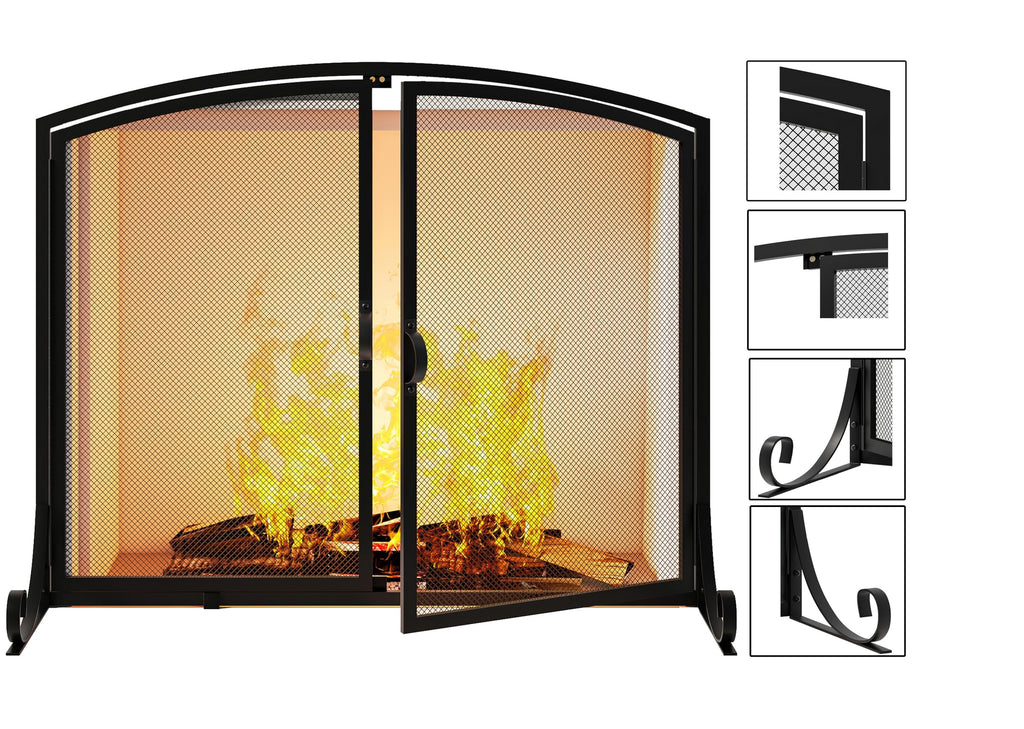 Black Steel Fireplace Screen with Doors E236