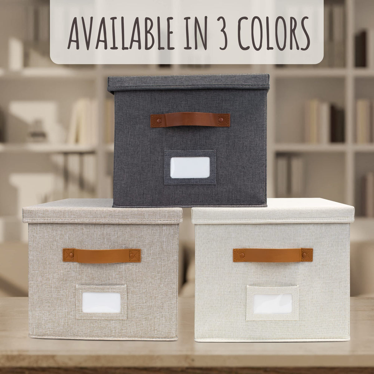 Collapsible Linen File Organizer Box Set of 2 B7396