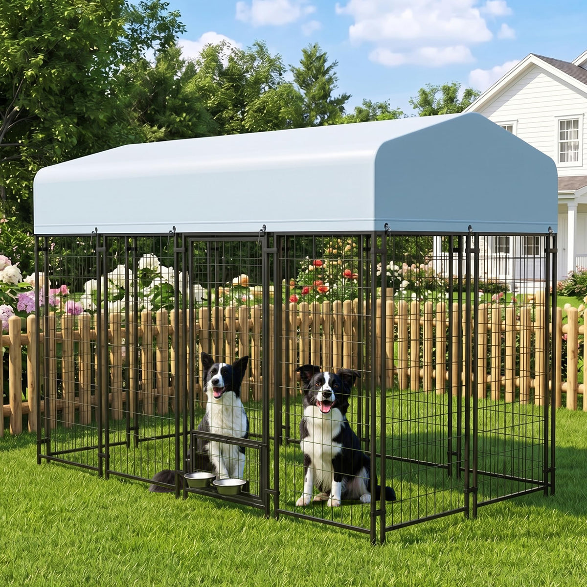 8x4x6 FT Outdoor Dog Kennel with Swivel Feeder V617
