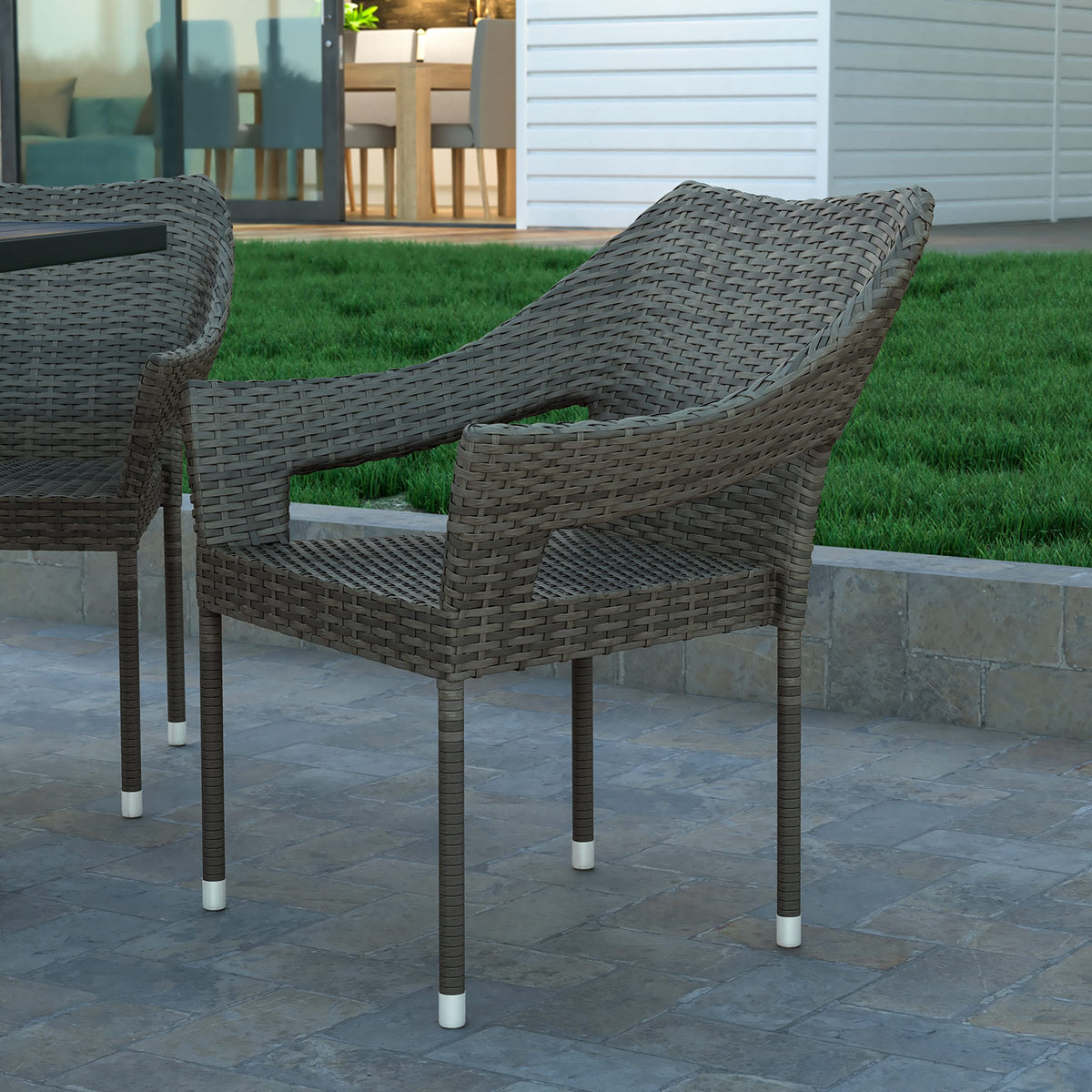 Gray PE Rattan Patio Dining Chair 2-Pack R451