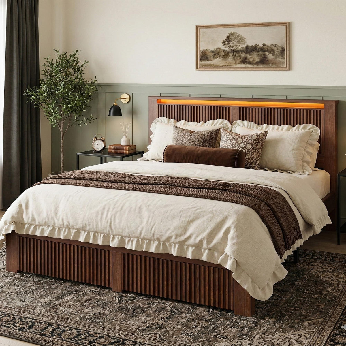 King Bed Frame with 2 Drawers and Storage Headboard D14430
