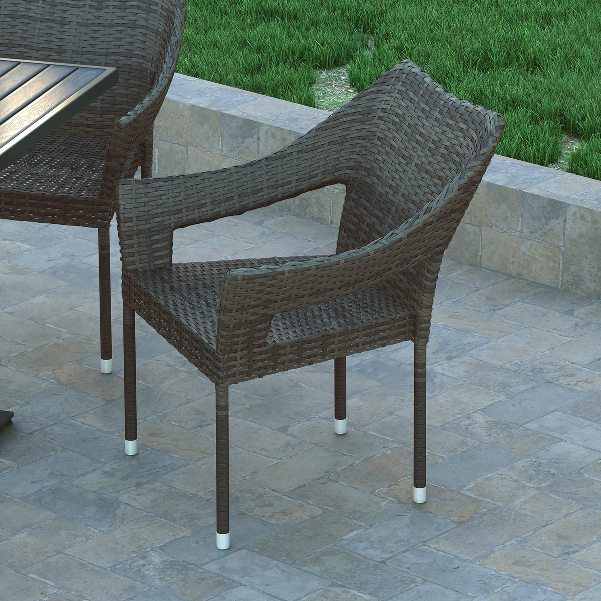 Gray PE Rattan Patio Dining Chair 2-Pack R451