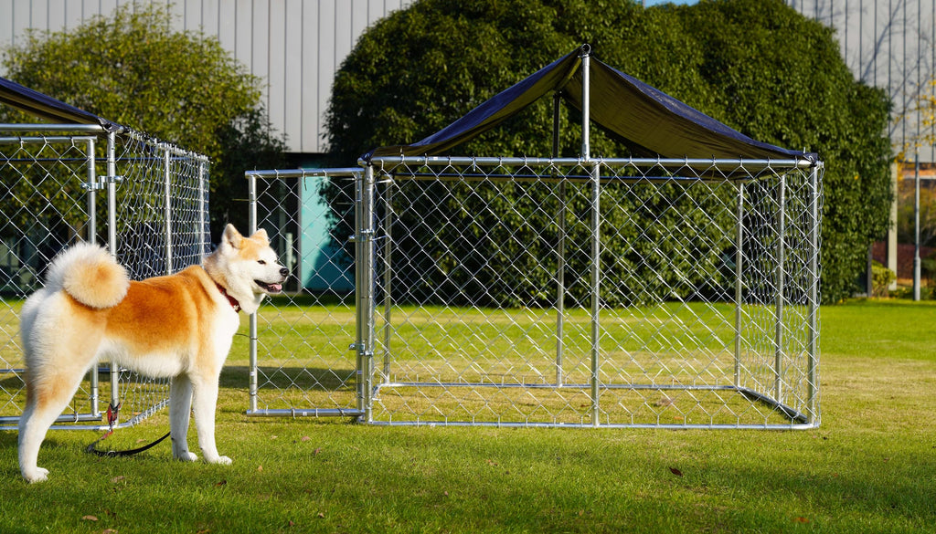 Outdoor Dog Kennel Steel Fence with Secure Lock 78”x 78” U991