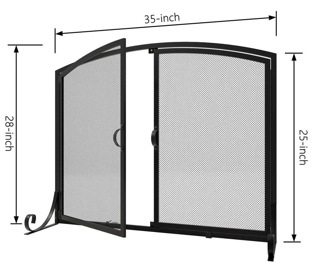 Black Steel Fireplace Screen with Doors E236
