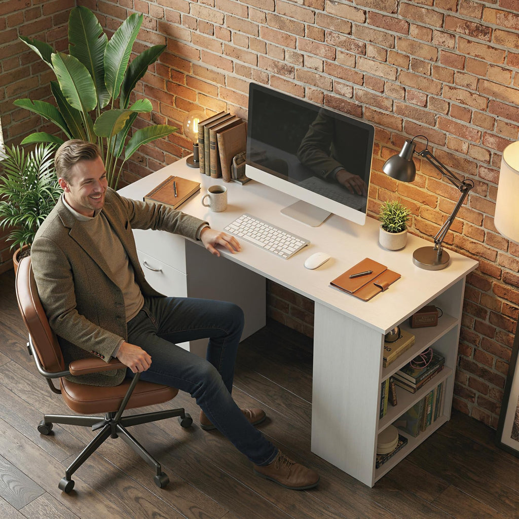 White Computer Desk with Drawers Z408