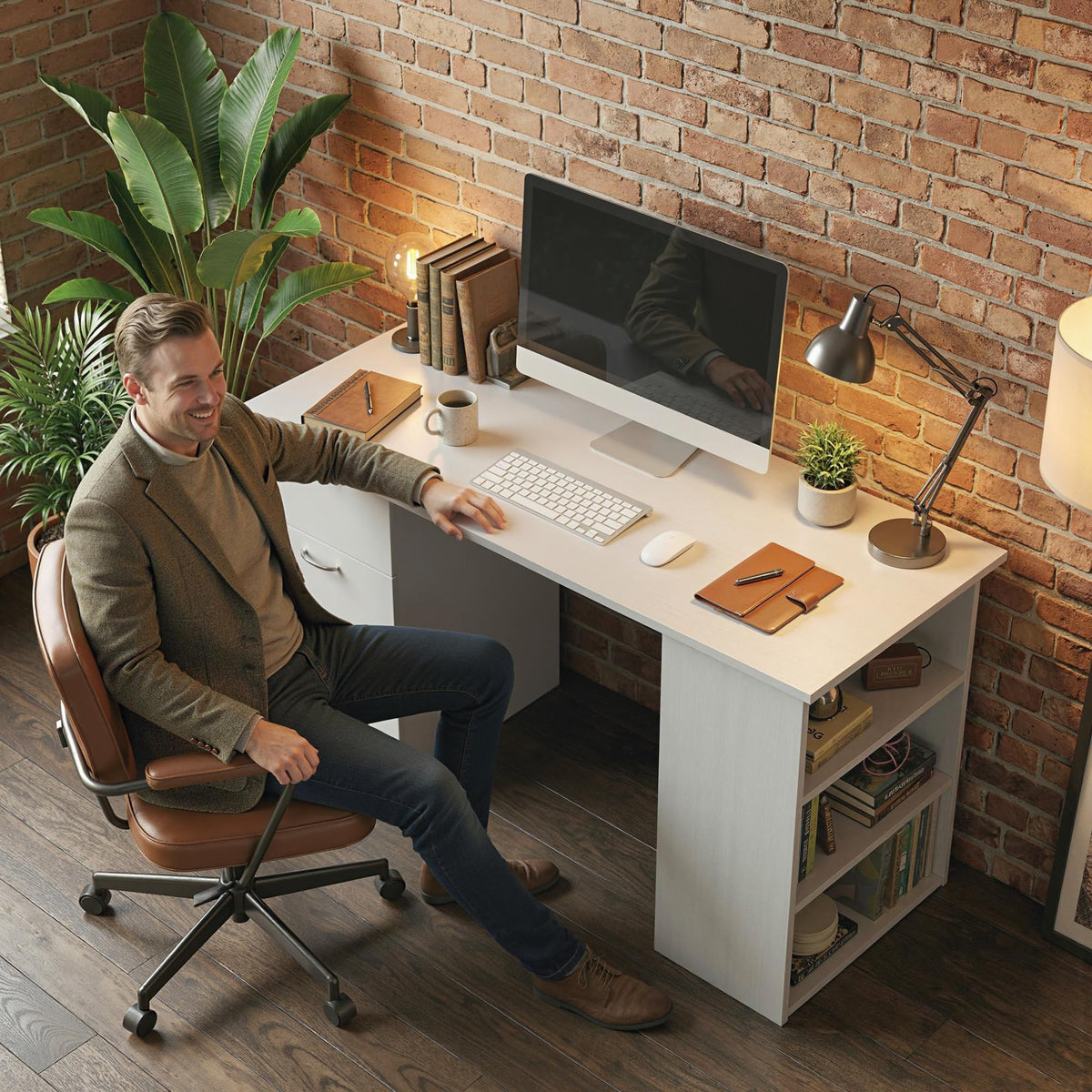White Computer Desk with Drawers Z408