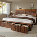 King Bed Frame with 2 Drawers and Storage Headboard D14430