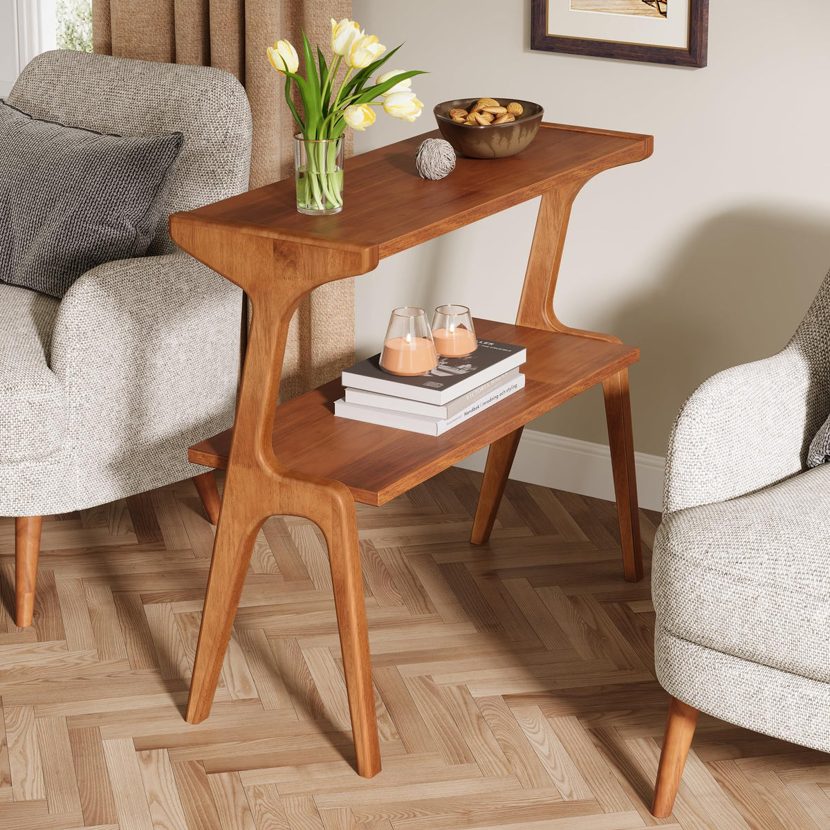 Wood 2-Tier End Table with Storage Shelves G983795