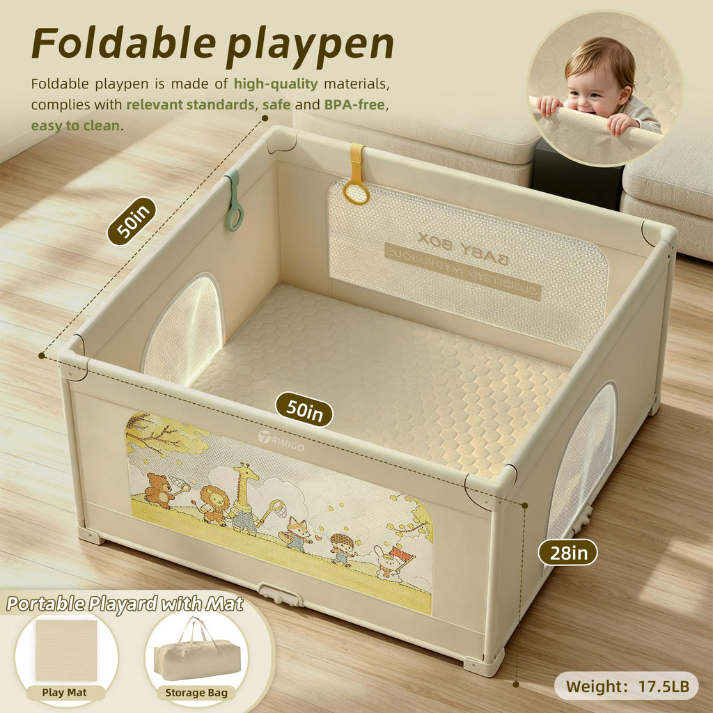 50"x50" Foldable Baby Playpen with Mat T394467