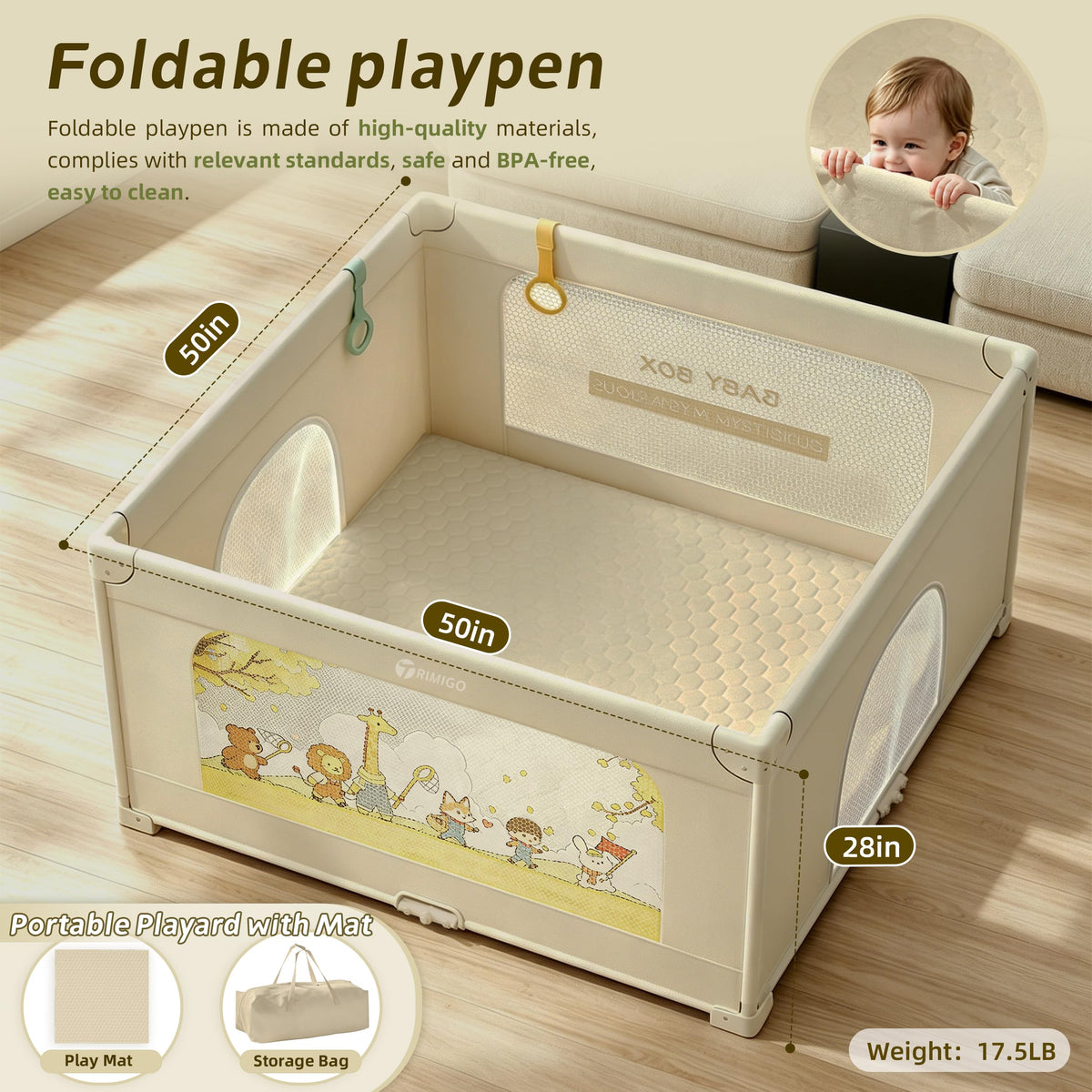 50"x50" Foldable Baby Playpen with Mat T394467