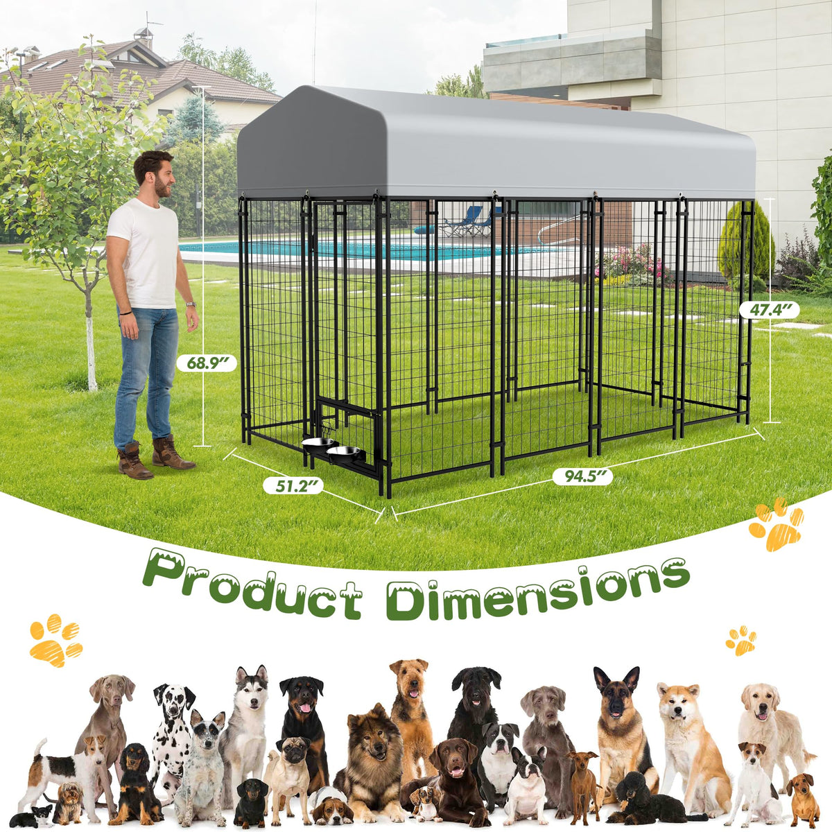 8x4x6 FT Outdoor Dog Kennel with Swivel Feeder V617
