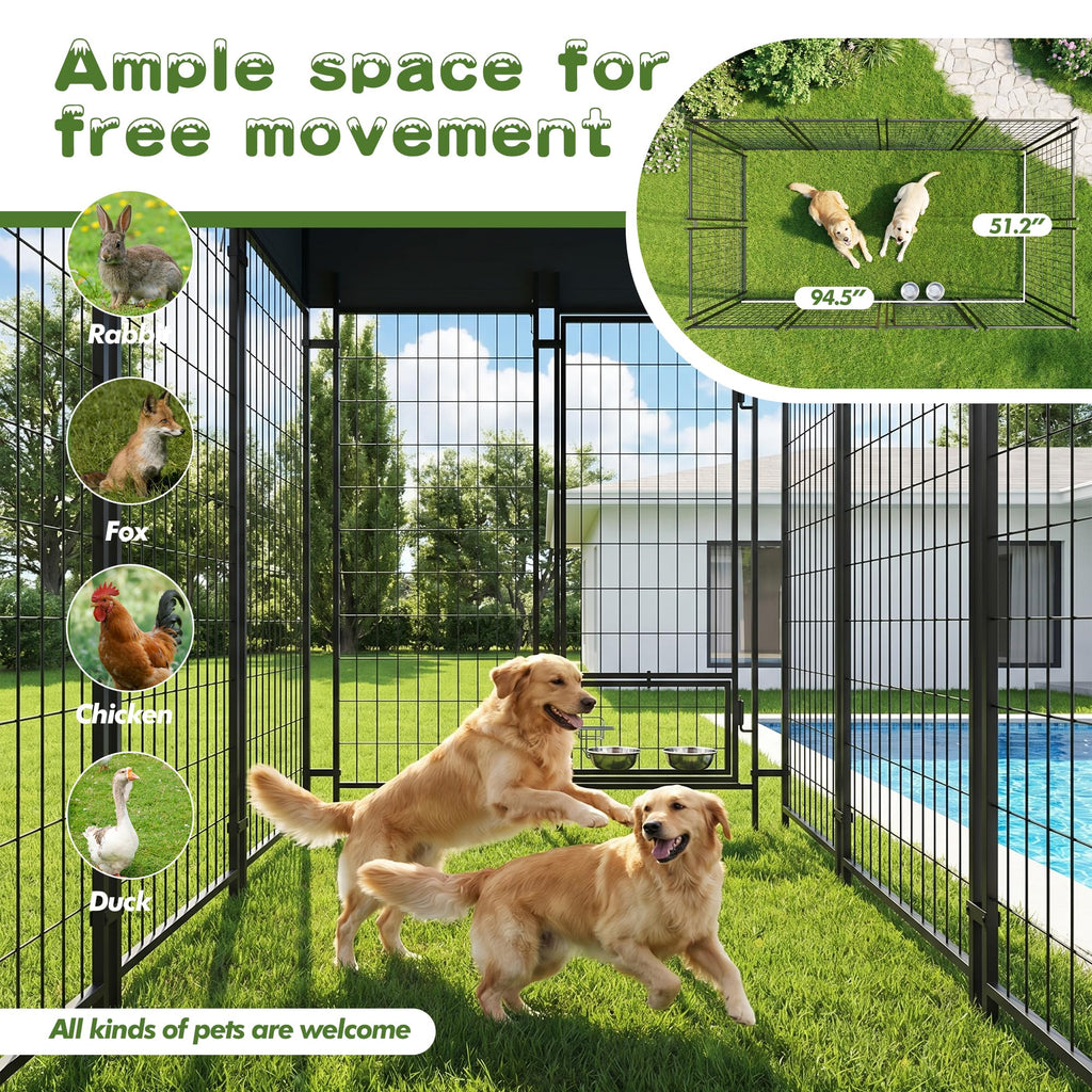 8x4x6 FT Outdoor Dog Kennel with Swivel Feeder V617