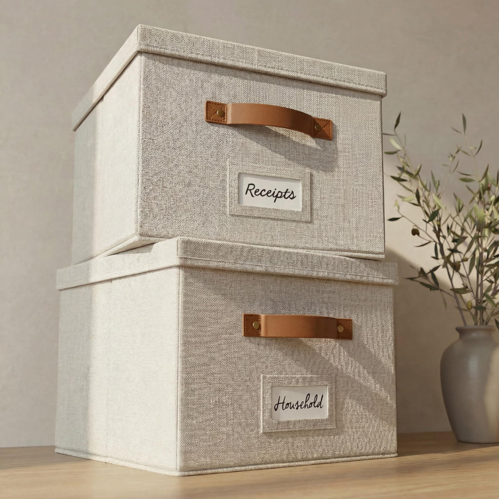 Collapsible Linen File Organizer Box Set of 2 B7396