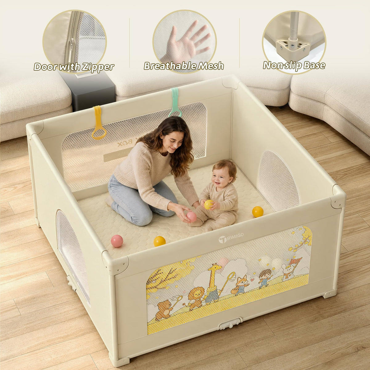 50"x50" Foldable Baby Playpen with Mat T394467