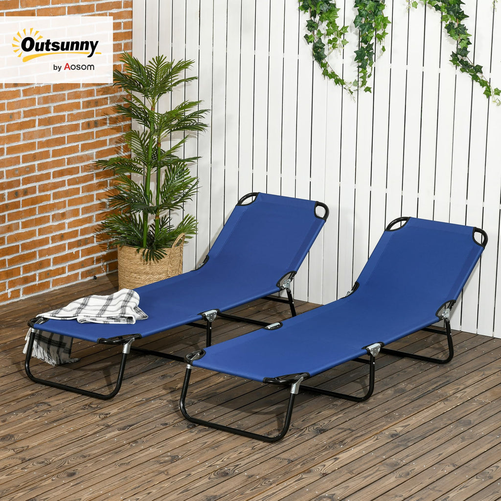 Blue 2 Pieces Folding Chaise Lounge Chair with 5-Level Back H7387