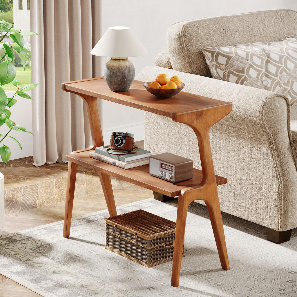 Wood 2-Tier End Table with Storage Shelves G983795