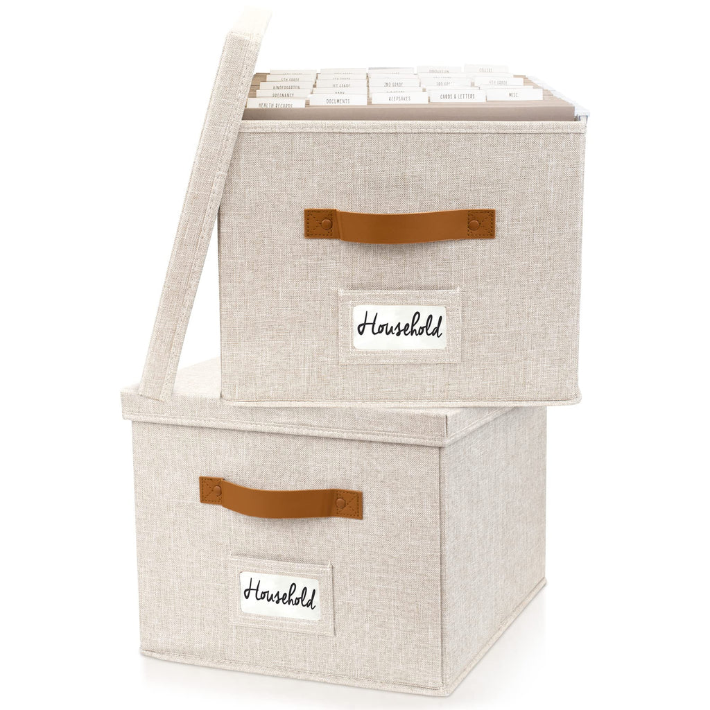 Collapsible Linen File Organizer Box Set of 2 B7396
