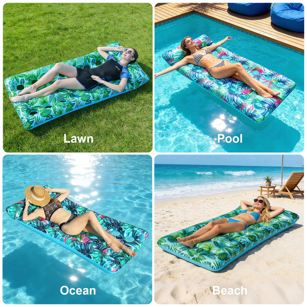 2 Pack Inflatable Pool Lounger with Headrest Drink Holder X621183