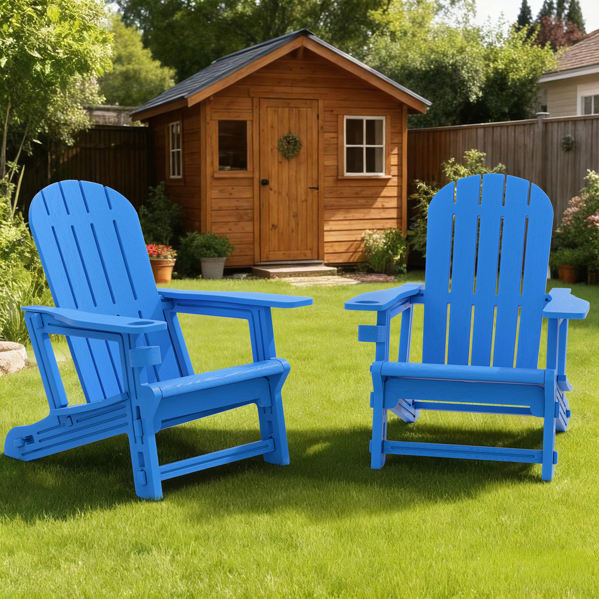 Light Blue HDPE Plastic Adirondack Chair Set of 2 with Tabletop H220