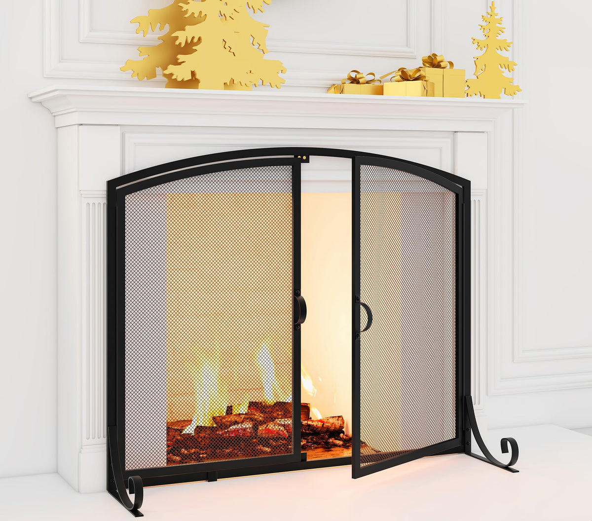Black Steel Fireplace Screen with Doors E236