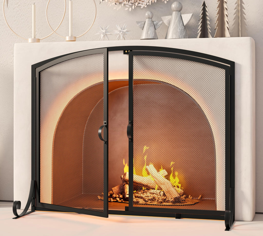 Black Steel Fireplace Screen with Doors E236