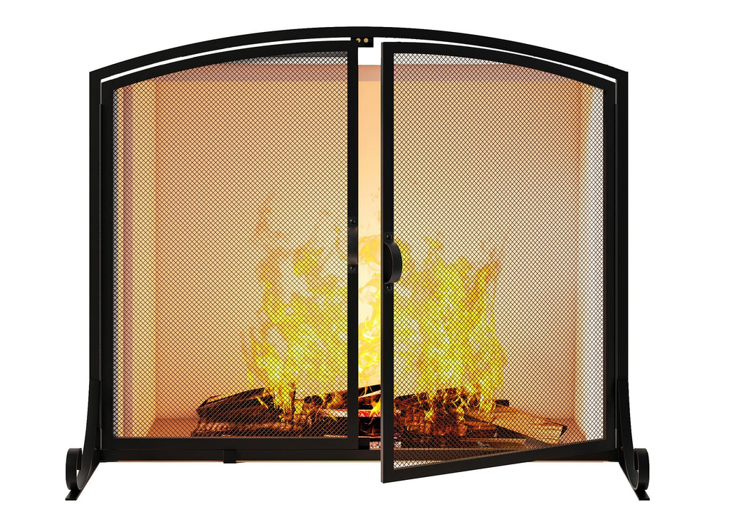 Black Steel Fireplace Screen with Doors E236