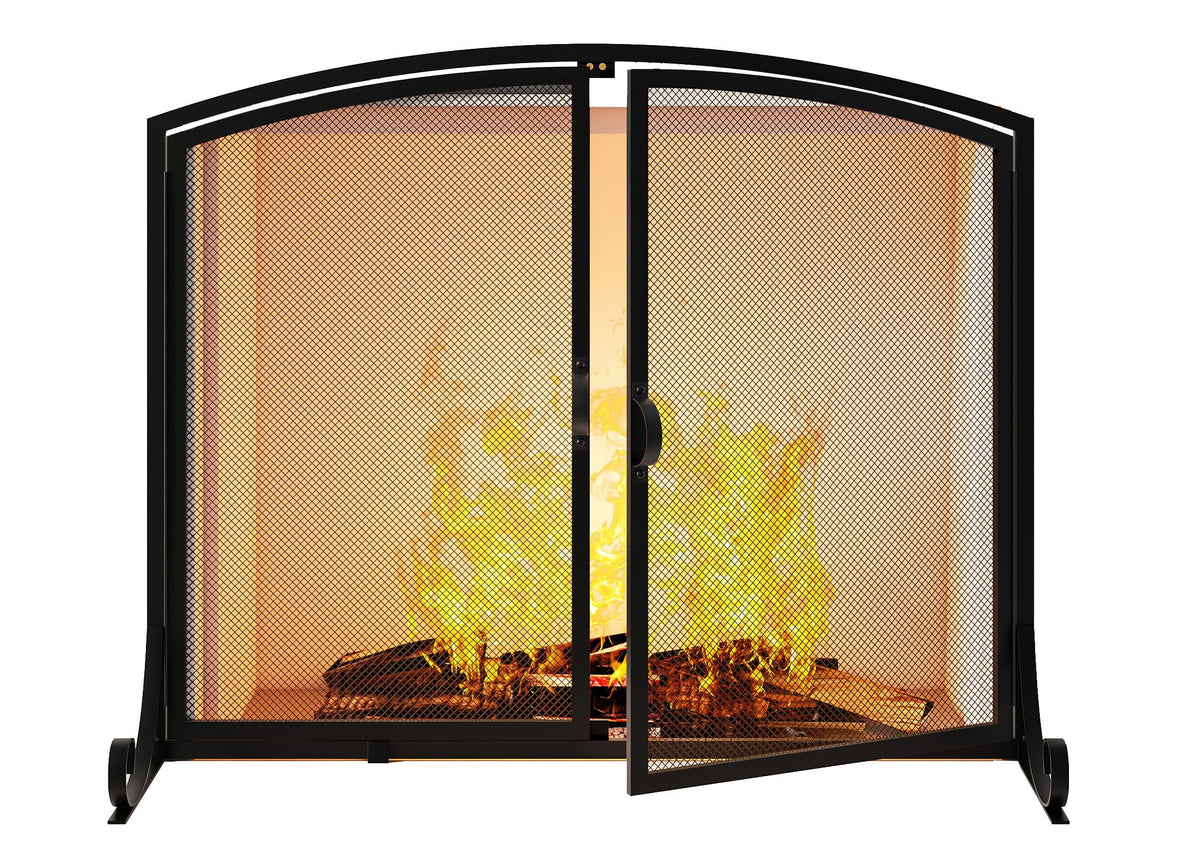 Black Steel Fireplace Screen with Doors E236