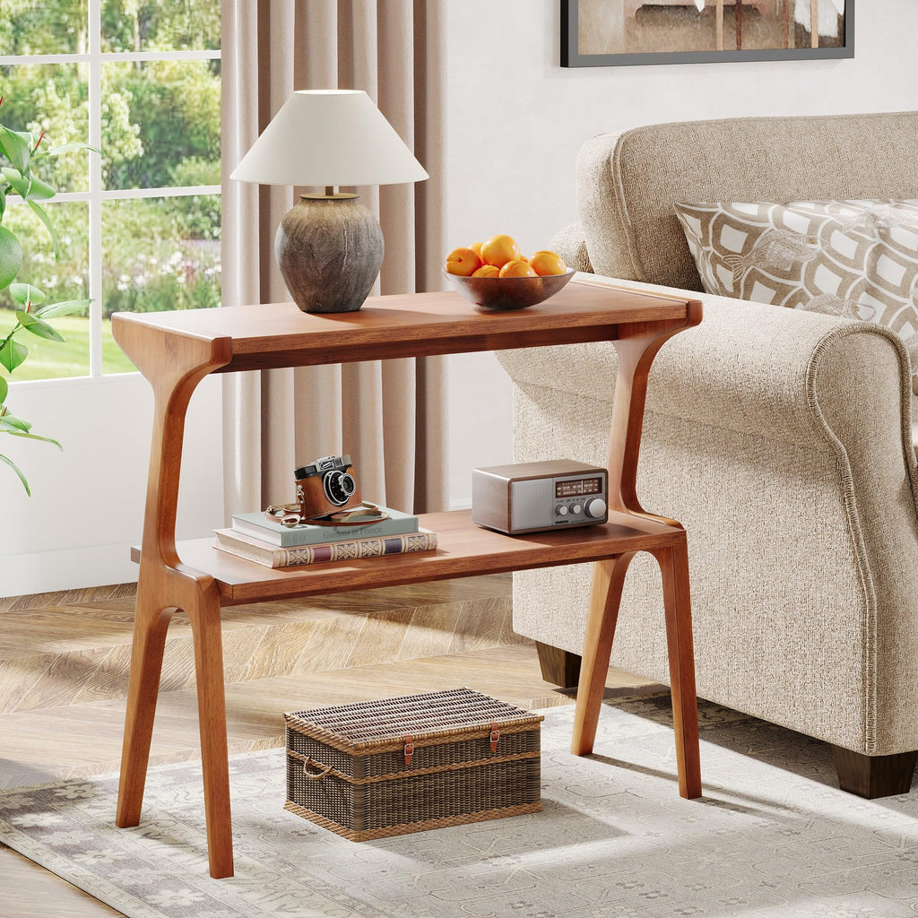 Wood 2-Tier End Table with Storage Shelves G983795