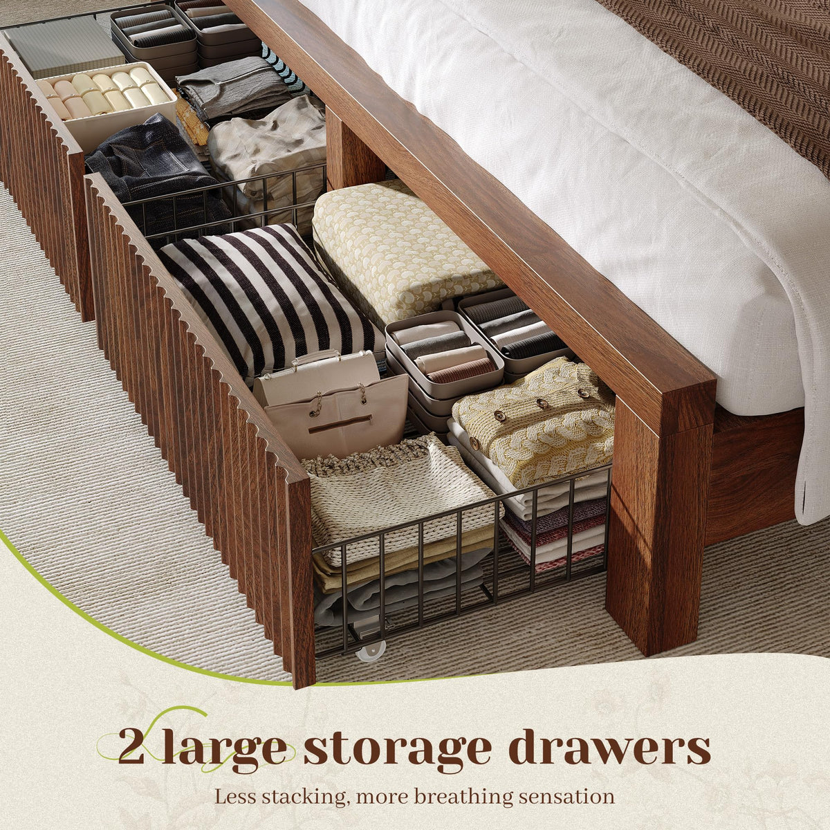 King Bed Frame with 2 Drawers and Storage Headboard D14430